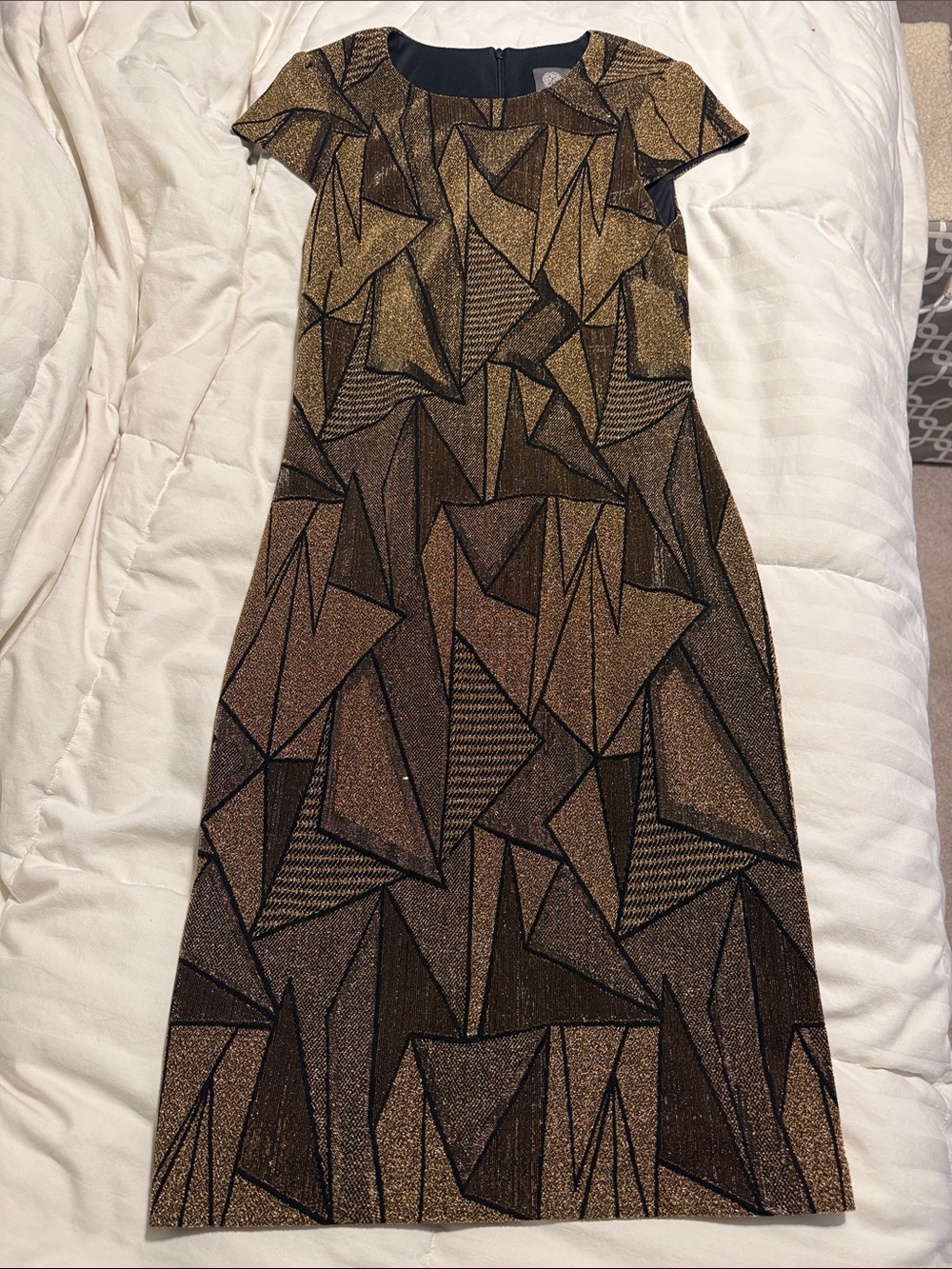 Vince Camuto - Black and Gold Geometric-Texture Midi Dress - Size 10